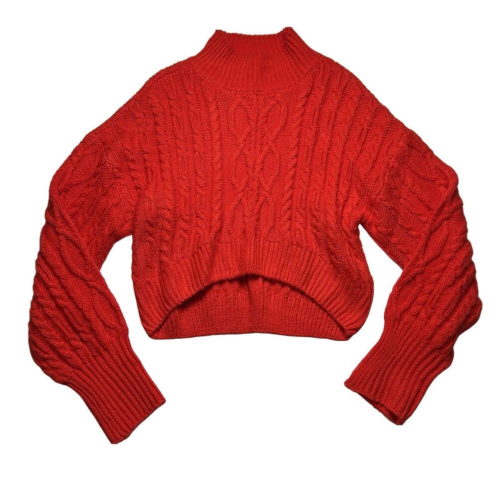 Arizona Cropped Top Sweatshirt Womens L Red Knitted Mock Neck Long Sleeves